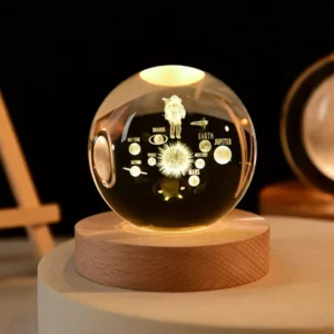 A2Z 3D Galaxy Crystal Ball LED Night Light With Wooden Base - Astronaut + Solar Night Light (8 cm, Gold, Black)