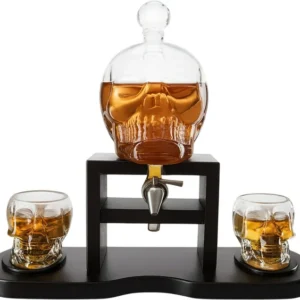 Wobuciko Whiskey Decanter Skull Shaped with Spigot & 2 Glasses Set Decanter (Glass, 500 ml)