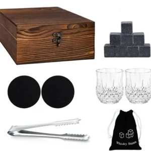 R AND E Whisky Glasses Gift Set with Whiskey Stones 15 - Piece Bar Set (Glass, Aluminium, Wooden, Stoneware)