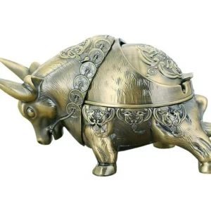 ALANES Vintage Ashtray with Lid Cigarettes Ashtray Tabletop Decorative Ornament Gold Aluminium Ashtray