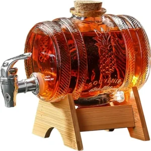 Generic 2 in 1 Glass Dispenser Wine Barrel with Tap & Wooden Stand Decanter (Glass, Wood, 3 L)