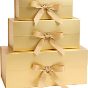 Wobuciko DIY Gift Box Set with Tied Ribbon Closure 3 Piece Gold Paper Gift Box  (Gold)